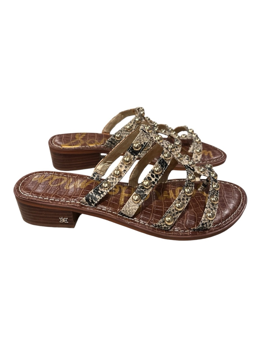 Sam Edelman Juniper Snake Print Studded Gladiator Slide Sandals Mules Size 11